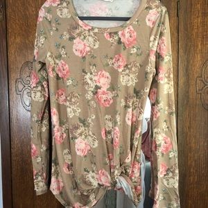 Floral long sleeve knot shirt